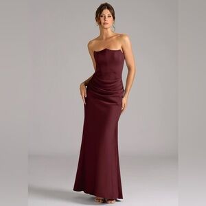 Azazie Debbie Mermaid Strapless Stretch Satin Convertible Dress - Cabernet